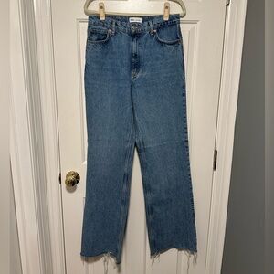 Zara - Slim Fit Wide Leg High Rise Jeans w/ Bottom Distressed - Size 8